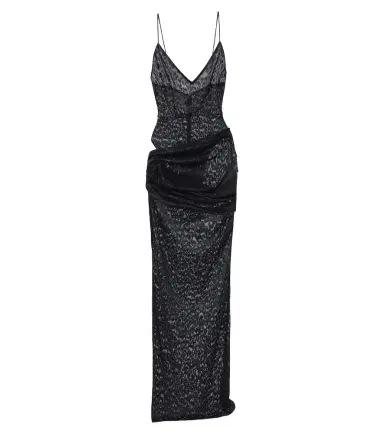 Alex Perry Draped leopard-print lace maxi dress | Thumbnail 1