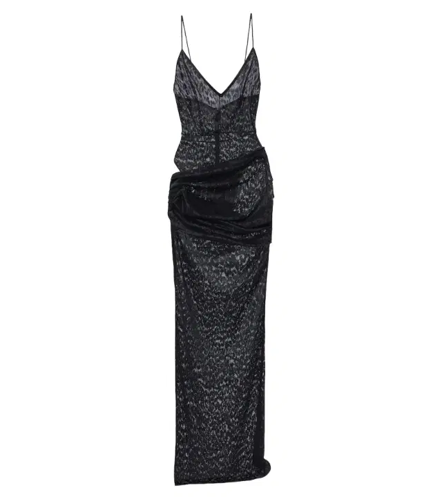 Alex Perry Draped leopard-print lace maxi dress