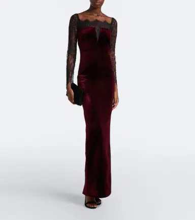 Roland Mouret Lace-trimmed velvet gown | Thumbnail 4