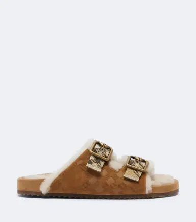 Burberry Check shearling-lined suede sandals | Thumbnail 2