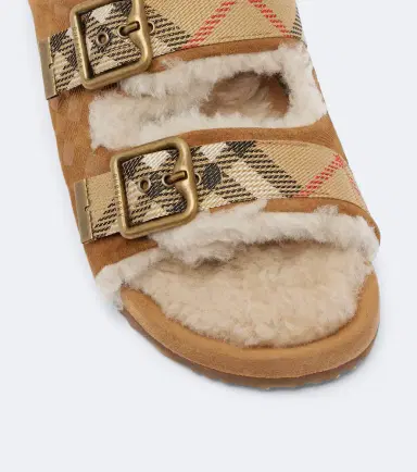 Burberry Check shearling-lined suede sandals | Thumbnail 3