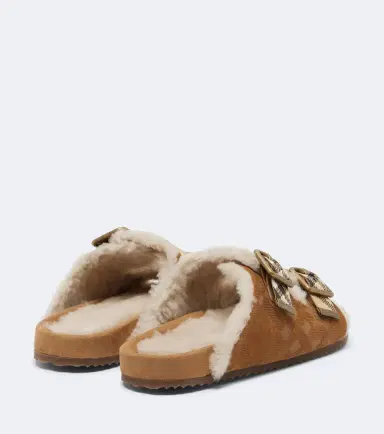 Burberry Check shearling-lined suede sandals | Thumbnail 4