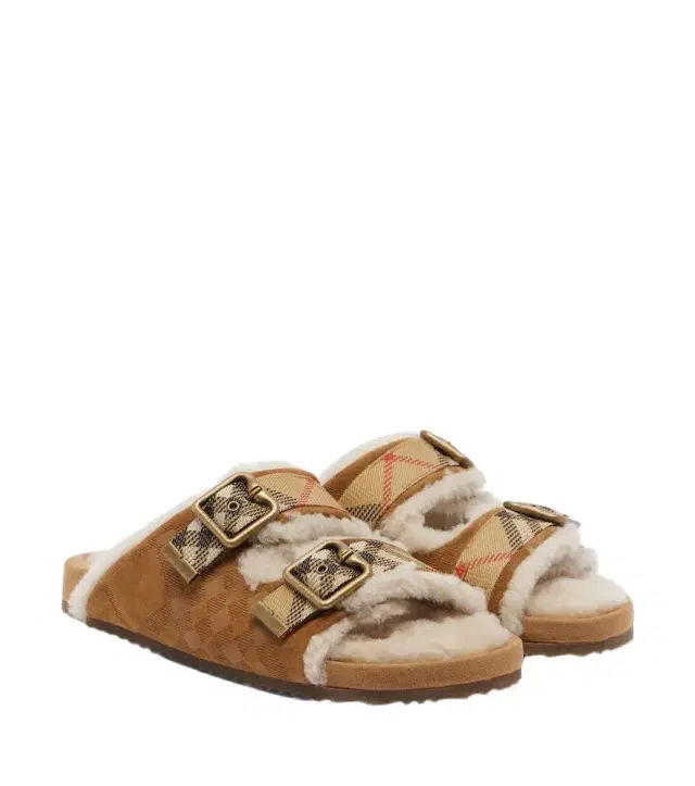 Burberry Check shearling-lined suede sandals