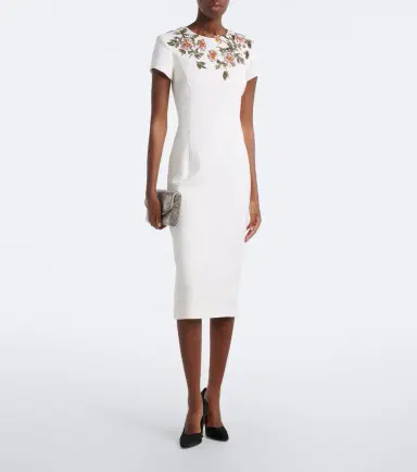 Oscar de la Renta Floral-appliqué wool-blend cocktail dress | Thumbnail 3 Oscar de la Renta Floral-appliqué wool-blend cocktail dress | Thumbnail 3