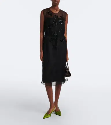 Prada Floral-appliqué silk midi dress | Thumbnail 2 Prada Floral-appliqué silk midi dress | Thumbnail 2