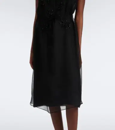 Prada Floral-appliqué silk midi dress | Thumbnail 3 Prada Floral-appliqué silk midi dress | Thumbnail 3