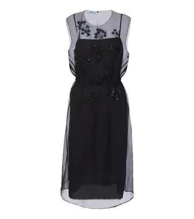 Prada Floral-appliqué silk midi dress | Thumbnail 1 Prada Floral-appliqué silk midi dress | Thumbnail 1