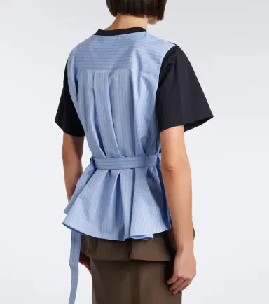 Sacai Layered cotton jersey and poplin top | Thumbnail 3