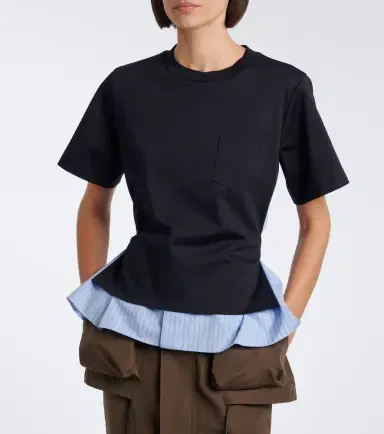Sacai Layered cotton jersey and poplin top | Thumbnail 4