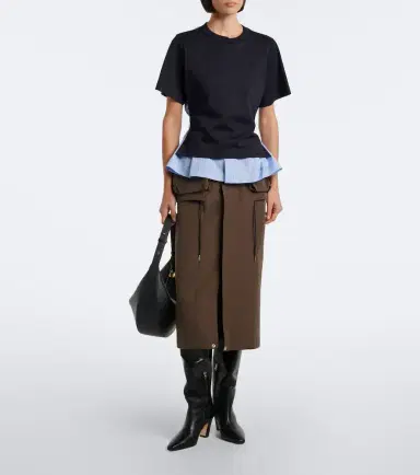 Sacai Layered cotton jersey and poplin top | Thumbnail 5