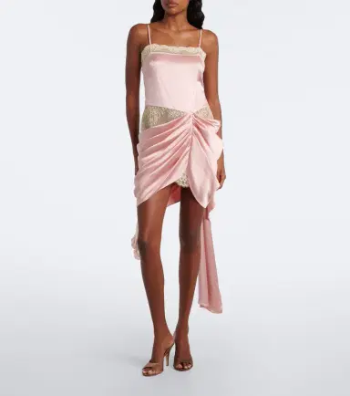 Xu Zhi Draped lace-trimmed silk satin minidress | Thumbnail 3