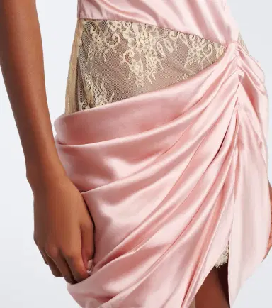 Xu Zhi Draped lace-trimmed silk satin minidress | Thumbnail 4