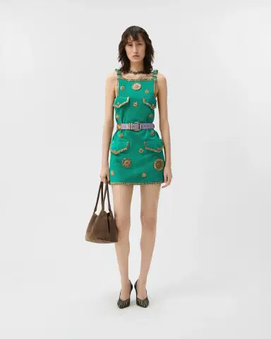 Versace Embroidered Suede Mini Dress | Thumbnail 2