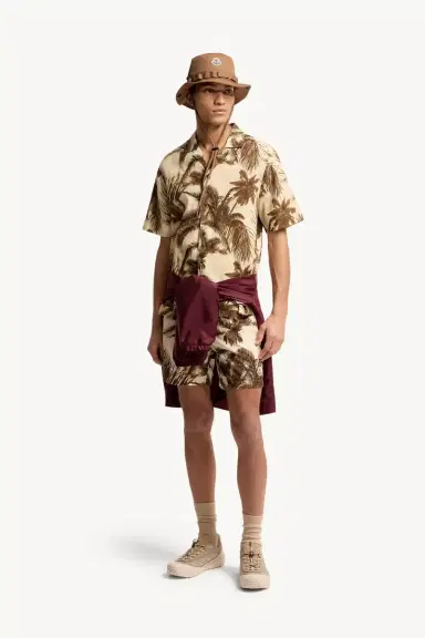 Moncler Cotton & Linen Blend Short Sleeve Shirt | Thumbnail 3