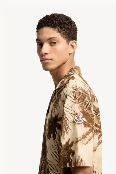 Moncler Cotton & Linen Blend Short Sleeve Shirt | Thumbnail 4