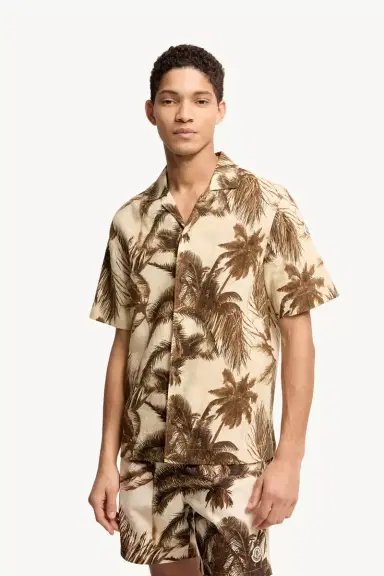 Moncler Cotton & Linen Blend Short Sleeve Shirt | Thumbnail 5