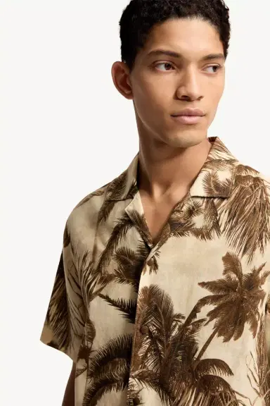 Moncler Cotton & Linen Blend Short Sleeve Shirt | Thumbnail 7