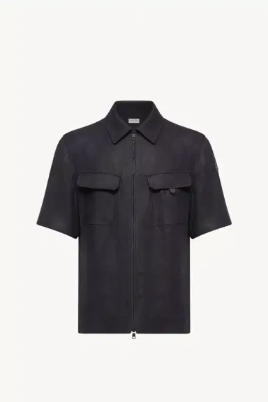 Moncler Linen Twill Short Sleeve Zip-up Shirt | Thumbnail 2 Moncler Linen Twill Short Sleeve Zip-up Shirt | Thumbnail 2