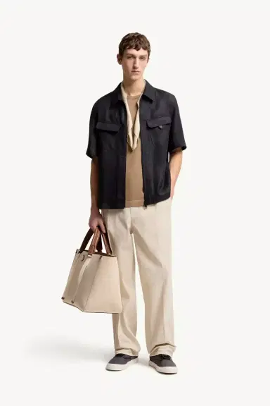 Moncler Linen Twill Short Sleeve Zip-up Shirt | Thumbnail 3 Moncler Linen Twill Short Sleeve Zip-up Shirt | Thumbnail 3