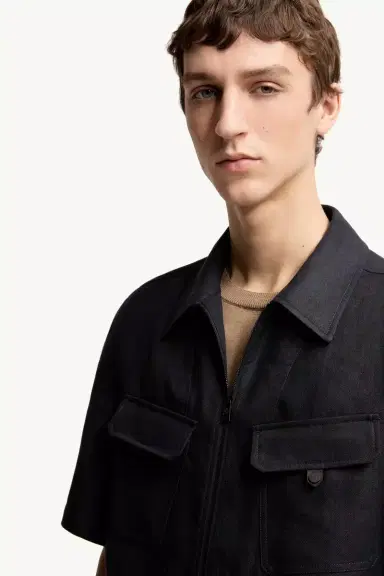 Moncler Linen Twill Short Sleeve Zip-up Shirt | Thumbnail 7 Moncler Linen Twill Short Sleeve Zip-up Shirt | Thumbnail 7