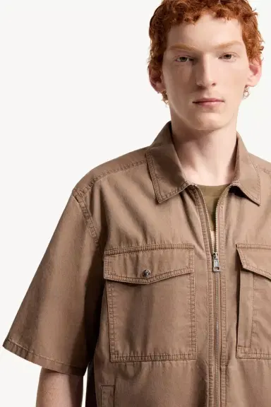 Moncler Short Sleeve Cotton Zip-up Shirt | Thumbnail 8 Moncler Short Sleeve Cotton Zip-up Shirt | Thumbnail 8