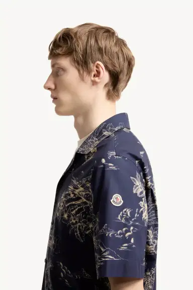 Moncler Floral Print Short Sleeve Cotton Shirt | Thumbnail 4