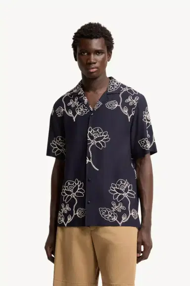 Moncler Embroidered Linen Blend Shirt | Thumbnail 5 Moncler Embroidered Linen Blend Shirt | Thumbnail 5
