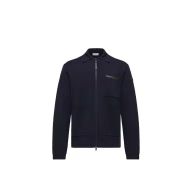 Moncler Leather Logo Wool Zip-up Cardigan | Thumbnail 1 Moncler Leather Logo Wool Zip-up Cardigan | Thumbnail 1