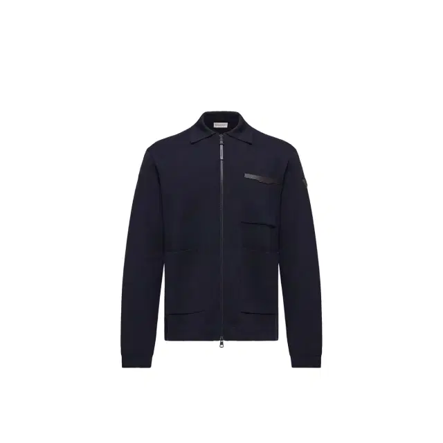 Moncler Leather Logo Wool Zip-up Cardigan