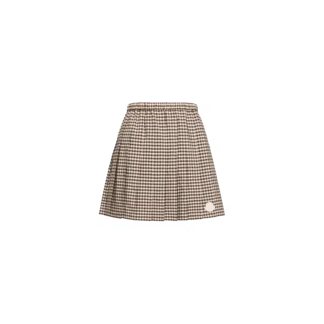 Moncler Vichy Cotton Blend Pleated Mini Skirt