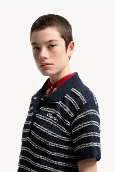 Moncler Cotton Blend Bouclé Crêpe Polo Shirt | Thumbnail 4
