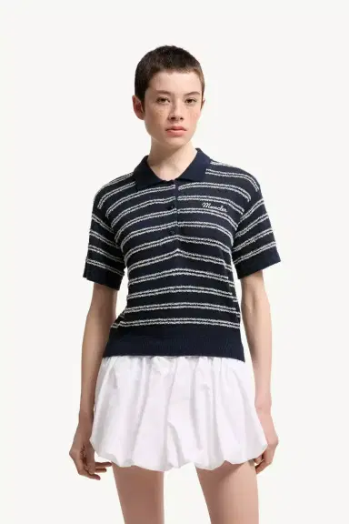 Moncler Cotton Blend Bouclé Crêpe Polo Shirt | Thumbnail 5