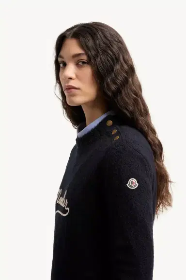 Moncler Embroidered Logo Cotton Blend Sweater | Thumbnail 4