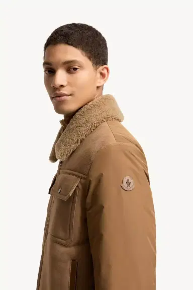 Moncler Zerique Shearling & Suede Short Down Jacket | Thumbnail 4