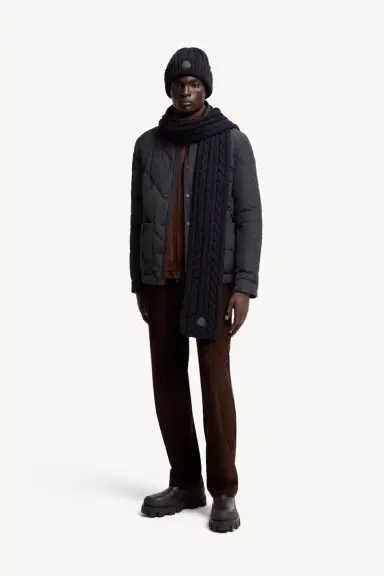 Moncler Leather Logo Wool Scarf | Thumbnail 3