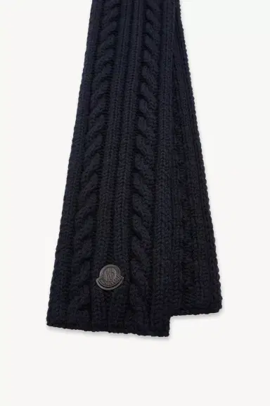 Moncler Leather Logo Wool Scarf | Thumbnail 4
