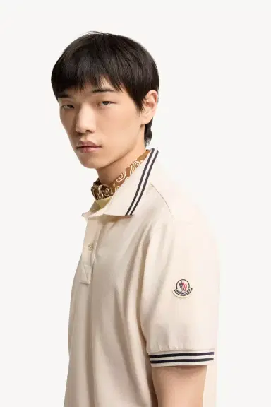 Moncler Striped Trim Cotton Piquet Polo Shirt | Thumbnail 4 Moncler Striped Trim Cotton Piquet Polo Shirt | Thumbnail 4