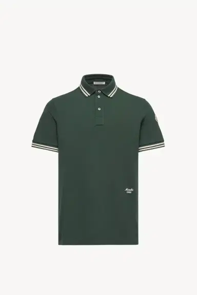Moncler Striped Trim Cotton Piquet Polo Shirt | Thumbnail 2
