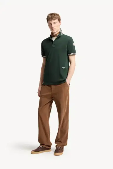 Moncler Striped Trim Cotton Piquet Polo Shirt | Thumbnail 3