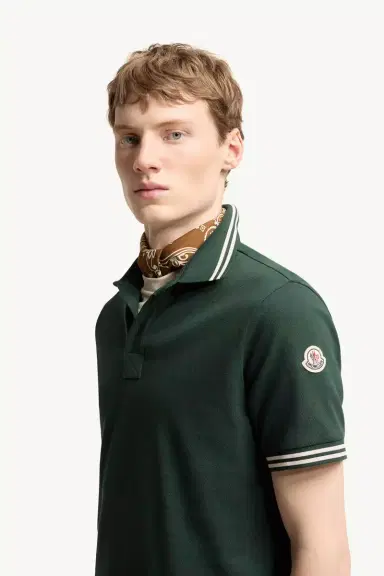 Moncler Striped Trim Cotton Piquet Polo Shirt | Thumbnail 4