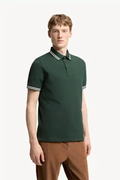Moncler Striped Trim Cotton Piquet Polo Shirt | Thumbnail 5