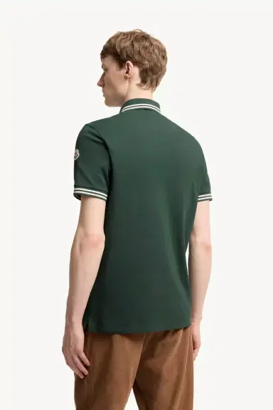 Moncler Striped Trim Cotton Piquet Polo Shirt | Thumbnail 6