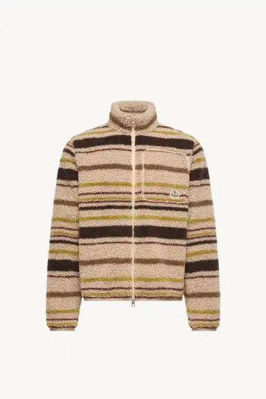 Moncler Striped Teddy Zip-up Cardigan | Thumbnail 2 Moncler Striped Teddy Zip-up Cardigan | Thumbnail 2