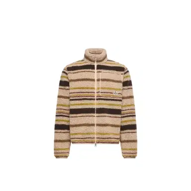 Moncler Striped Teddy Zip-up Cardigan | Thumbnail 1 Moncler Striped Teddy Zip-up Cardigan | Thumbnail 1