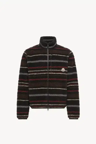 Moncler Striped Teddy Zip-up Cardigan | Thumbnail 2 Moncler Striped Teddy Zip-up Cardigan | Thumbnail 2