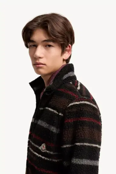 Moncler Striped Teddy Zip-up Cardigan | Thumbnail 4 Moncler Striped Teddy Zip-up Cardigan | Thumbnail 4