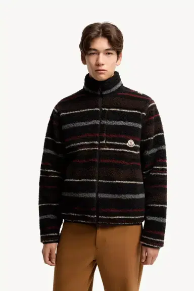 Moncler Striped Teddy Zip-up Cardigan | Thumbnail 5 Moncler Striped Teddy Zip-up Cardigan | Thumbnail 5