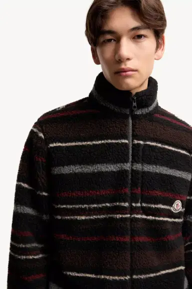 Moncler Striped Teddy Zip-up Cardigan | Thumbnail 7 Moncler Striped Teddy Zip-up Cardigan | Thumbnail 7