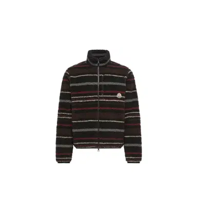 Moncler Striped Teddy Zip-up Cardigan | Thumbnail 1 Moncler Striped Teddy Zip-up Cardigan | Thumbnail 1