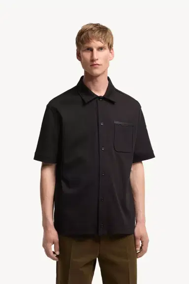 Moncler Leather Logo Cotton Short Sleeve Shirt | Thumbnail 5 Moncler Leather Logo Cotton Short Sleeve Shirt | Thumbnail 5